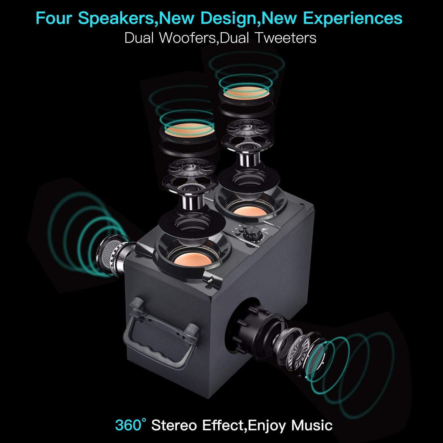 60W (80W Peak) Portable Bluetooth Speaker with Double Subwoofer Heavy Bass, Bluetooth 5.0 Wireless 100ft Outdoor Speaker, Support FM Radio, LED