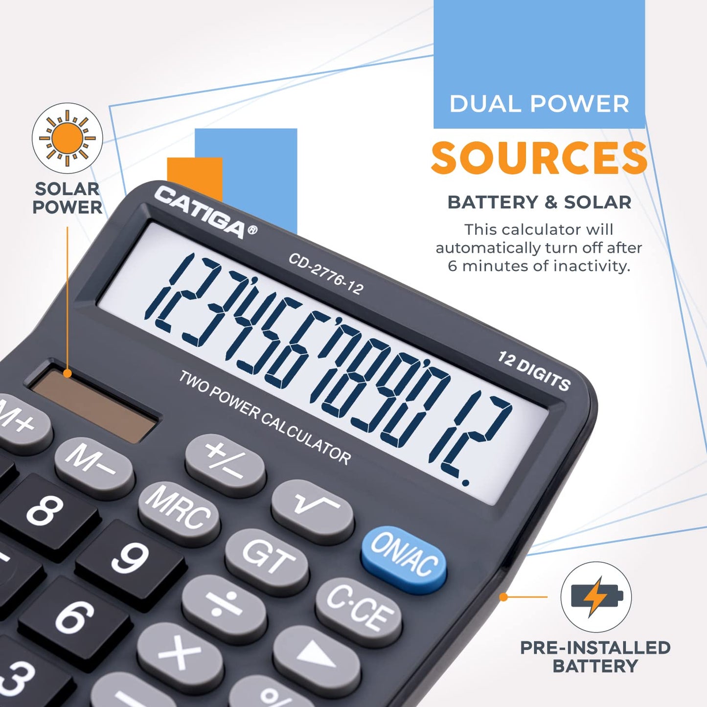 Premium Commercial 12-Digit Large Desktop Calculator with Huge 5-Inch LCD Display Screen, Giant Responsive Buttons, Battery and Solar Powered, Perfect