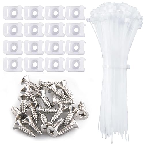 100 Pieces Cable Tie Mount Base Saddle Type Mount Wire Holder, 100 PCS Cable Zip Ties with Self-Locking (203.2 x 3.3mm) and Deep Thread Pan Head