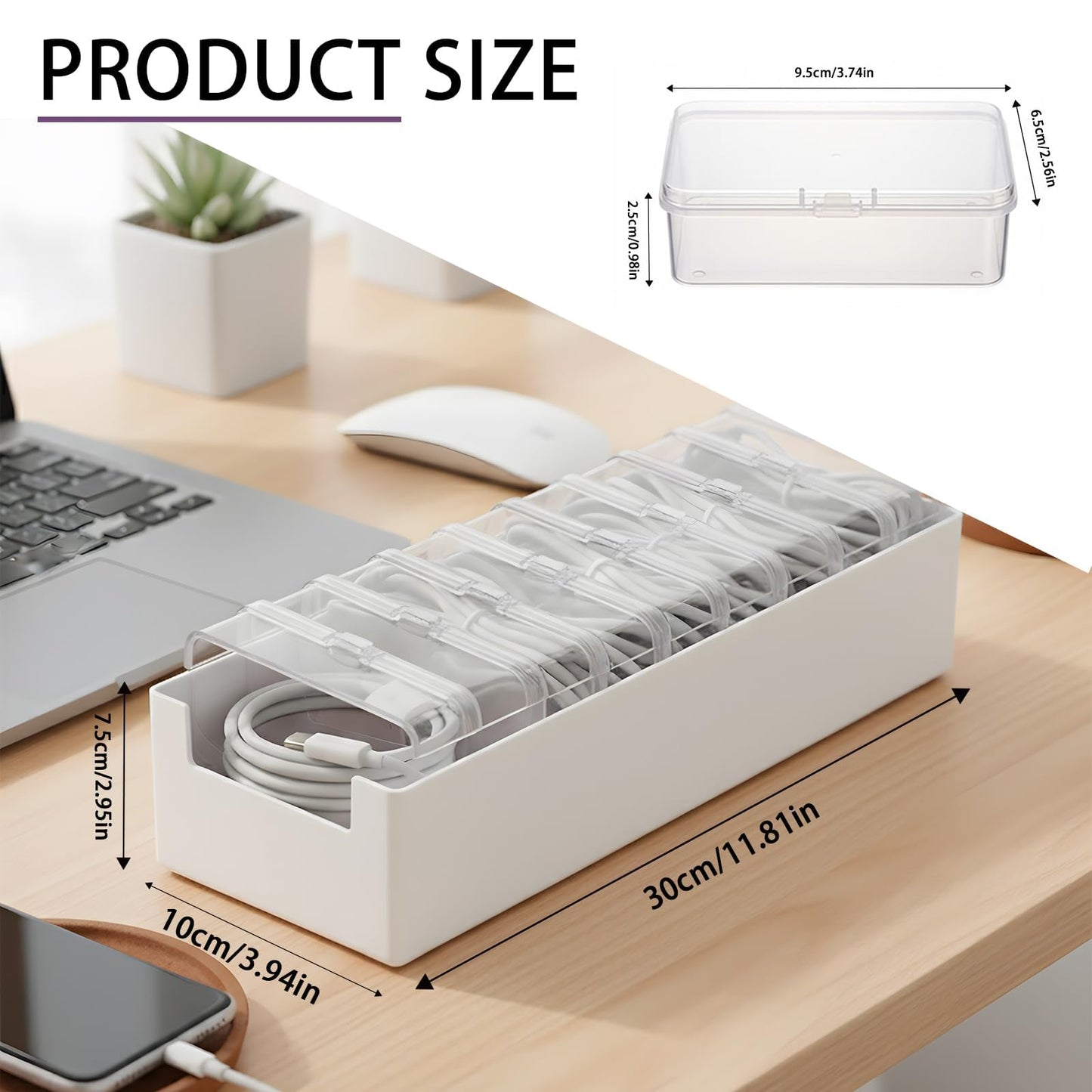 11 Case Cable Storage Box with Cable Straps and Label Stickers, Cord Organizer for Charging Cables, USB Wires, Earphones - Travel Cable Holder for