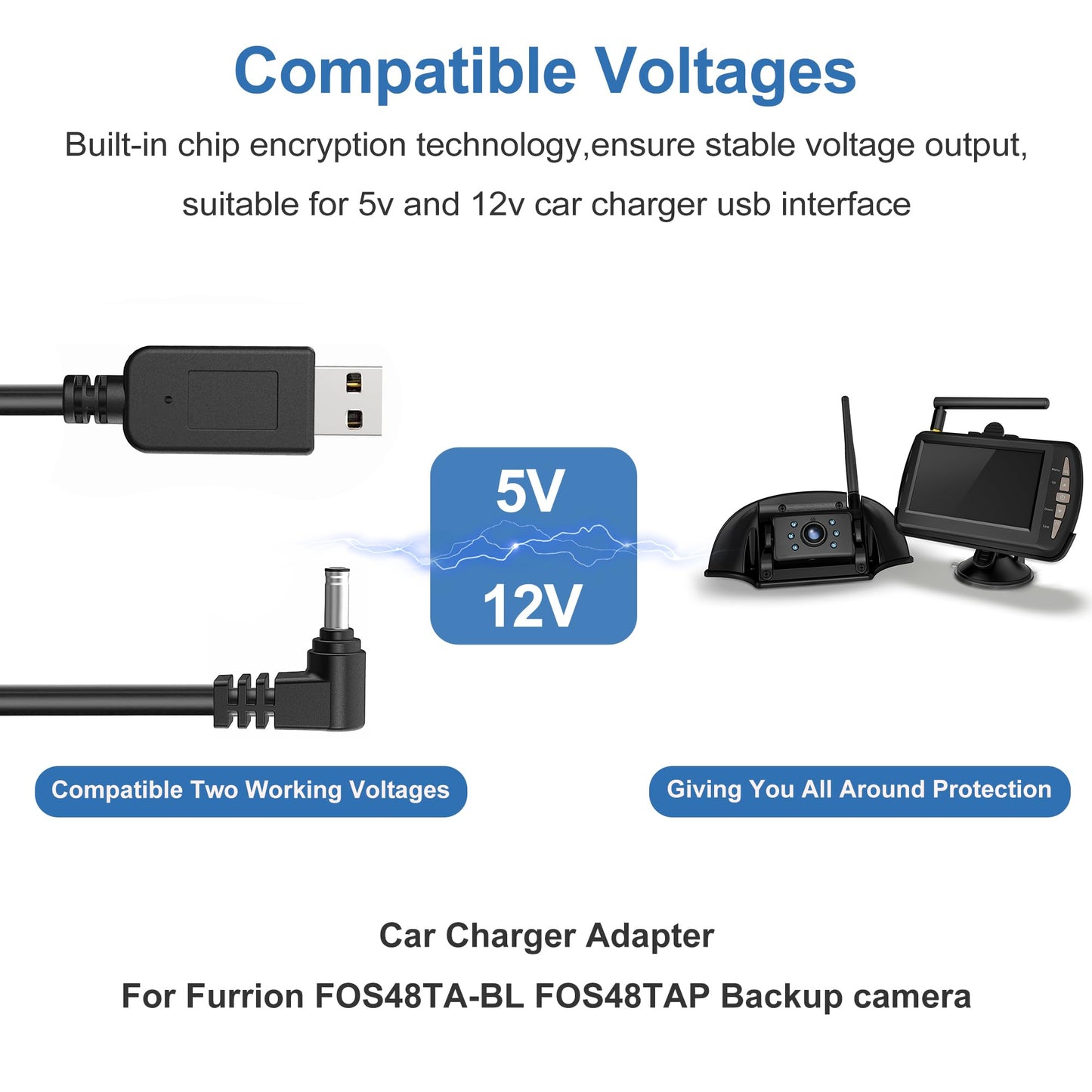 Car Charger Cable,USB to DC Plug Cable for Furrion FOS07TADS Vision S Monitor Power Supply Cord Replacement for FOS48TA-BL FOS48TAPK-BL Hitch Wireless