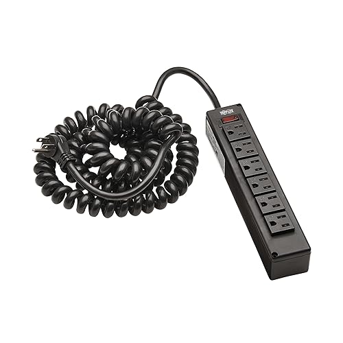 Tripp Lite Safe-IT Surge Protector with Coiled Power Cable, 6 Standard Outlets, Lighted On/Off Switch, 10 Foot Spiral Cord, 300 Joules, $10,000