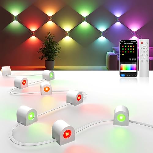 DeckTok 8-Light RGBCW Wall Sconce Light, Up/Down Bedroom Wall Lights, Music Sync, DIY-Styling Color-Changing Wall Lamps for Living Room Party Home