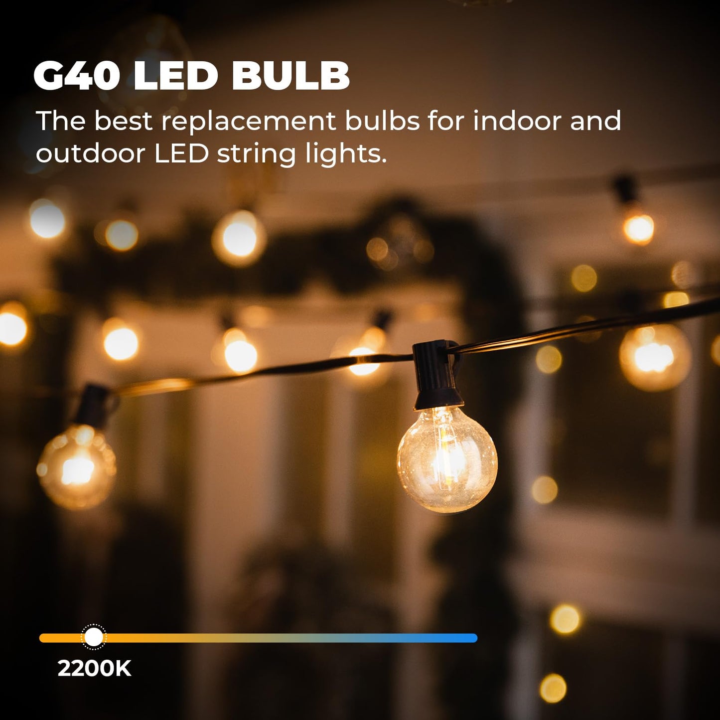 GvvooHome 36 Pack G40 LED Replacement Bulbs, Shatterproof 1 Watt E12 LED Bulb for Outdoor Patio Garden Vintage String Lights, 2200K Warm White