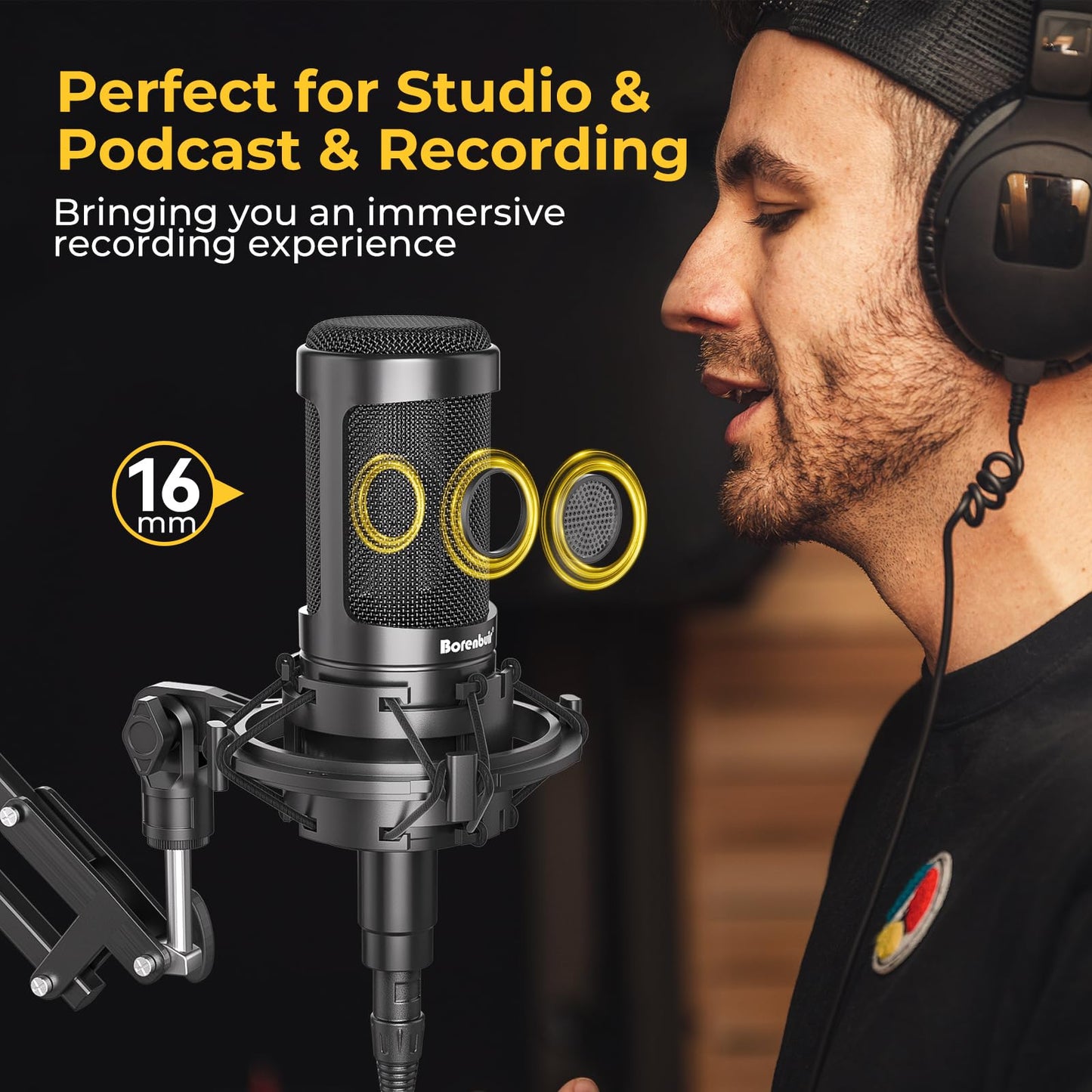 Borenbuir Mic for Asmr, for Audio Interface Cardioid Condenser Microphone XLR, Studio Recording microfono condensador with Shock mounts and Microphone