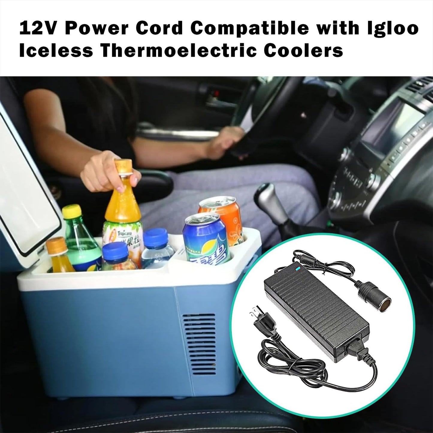 12V Power Cord Compatible with Igloo Iceless Thermoelectric Coolers,Replacement Igloo Iceless Kool Mate Cool Chill Thermolectric Coolers Supply…