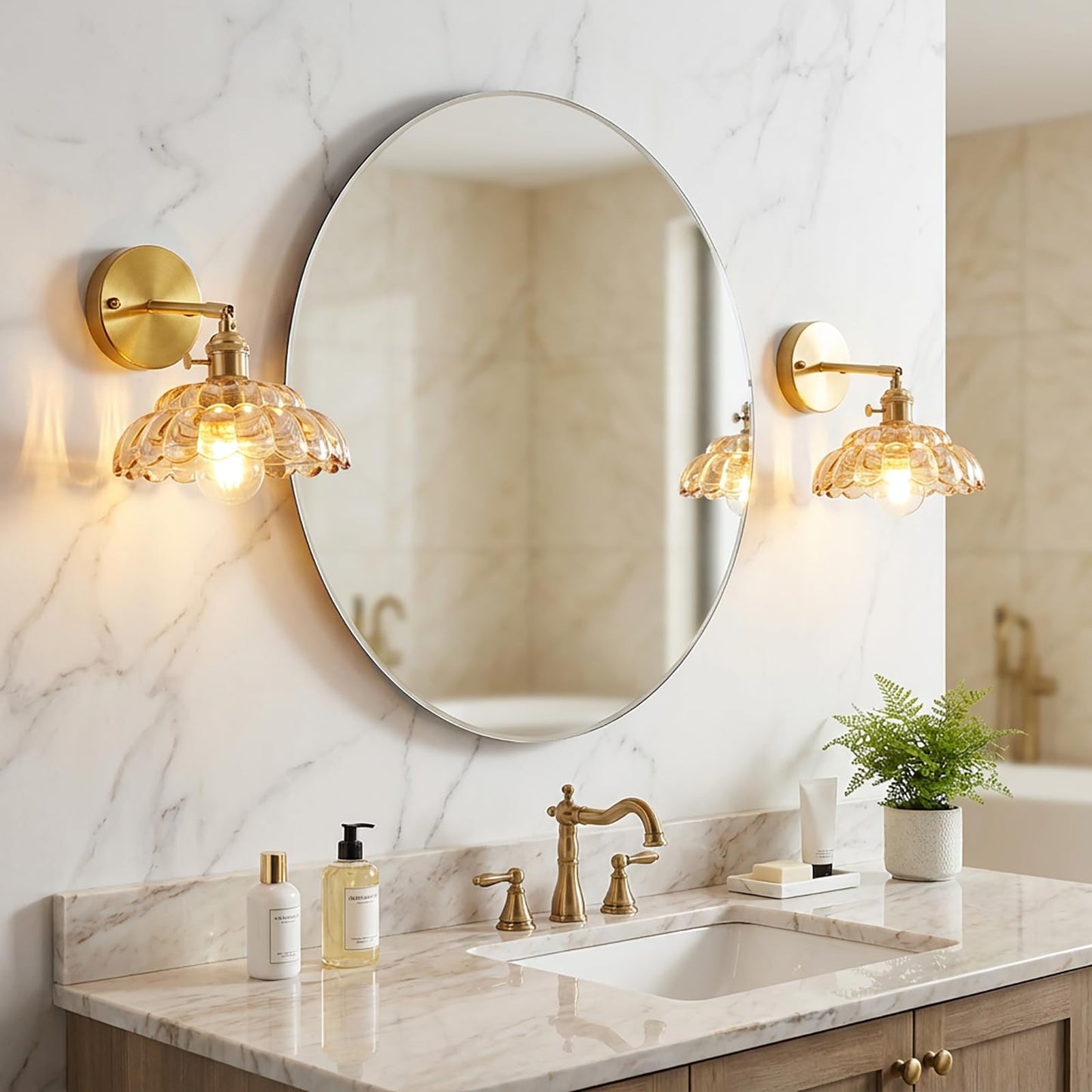 YJQHXY Industrial Style Amber Glass Wall Lights Bedside Lamp with Brass Socket Compatible with E26/E27 Bulbs 110V/120V Hardwired Wall Sconce