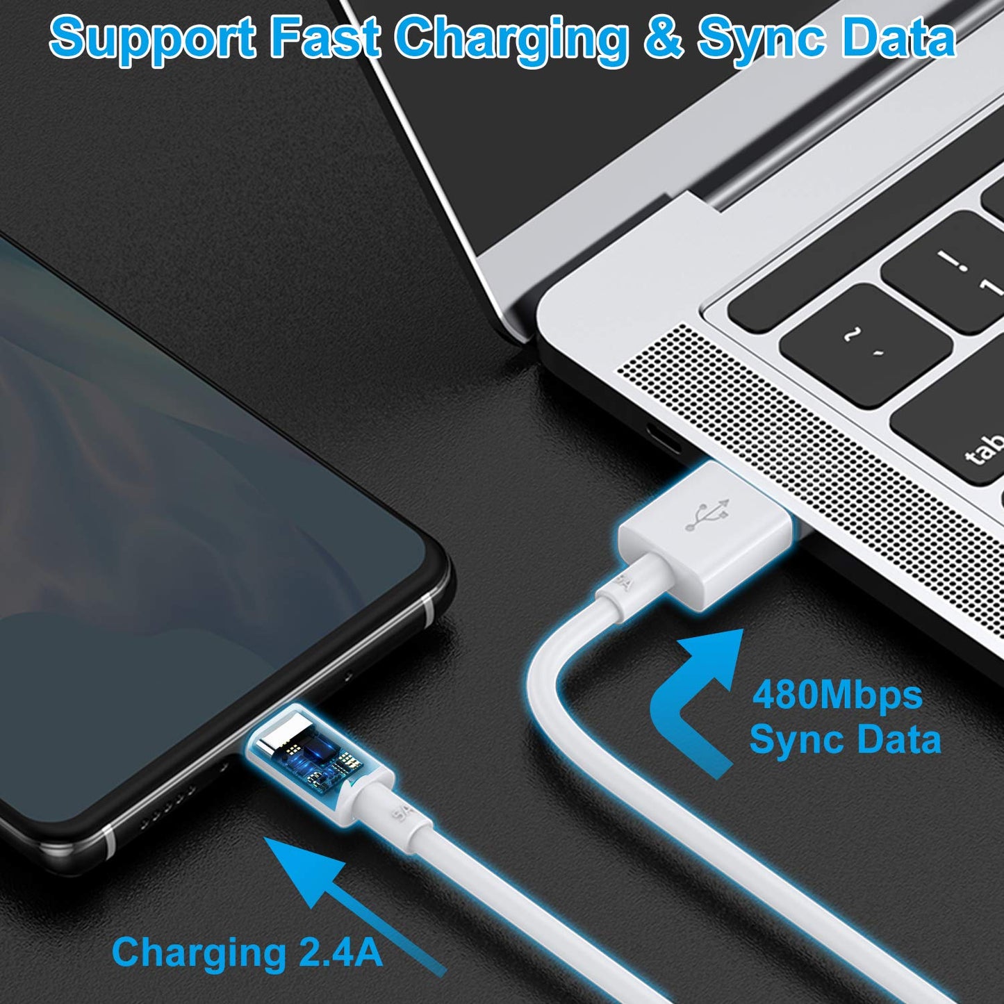 CLZWiiN Short Micro USB Cable (6 Pack 1FT White), Android Phone Charger Cord, High Speed Charging and Sync Data Cables for Charging Station