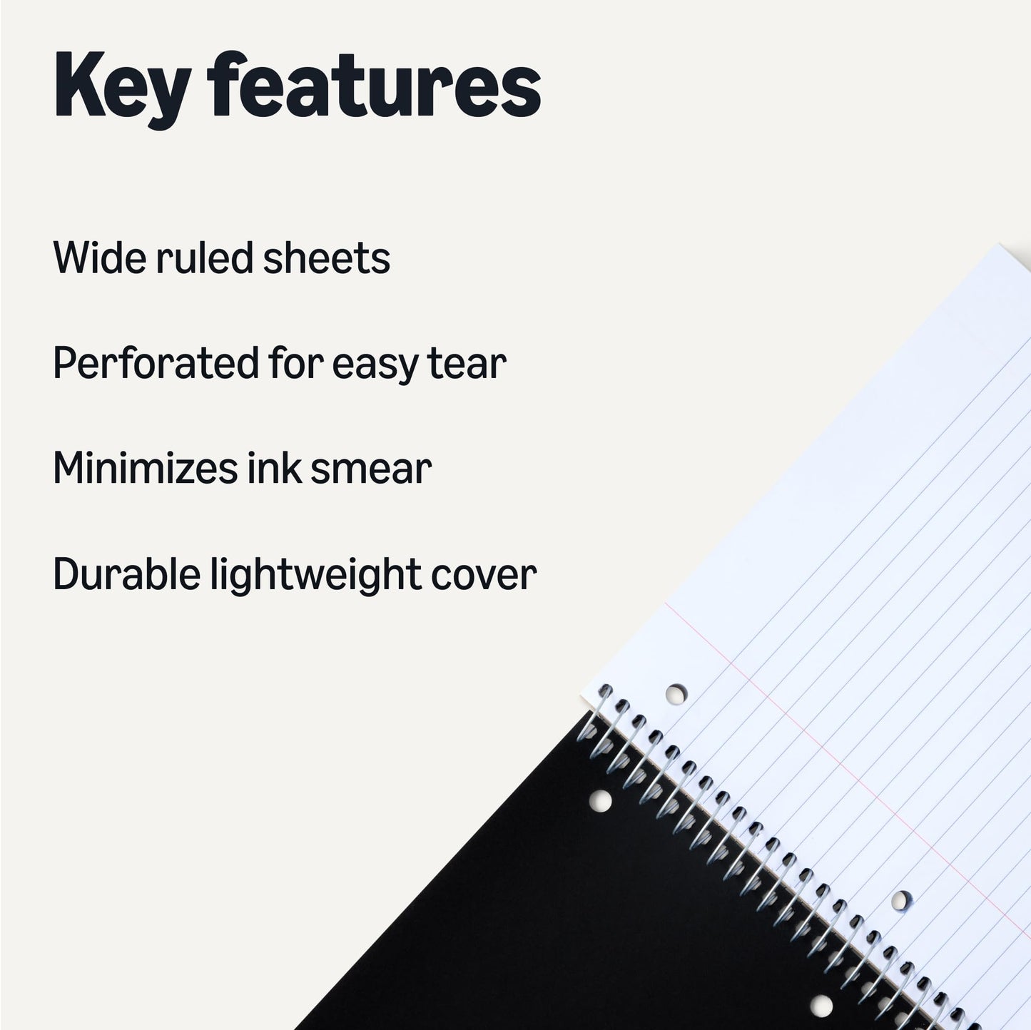Amazon Basics Wide Ruled 3-Subject Spiral Notebook, 150 Sheets, 8.5 x 10.5 Inches, Black, 2-Pack