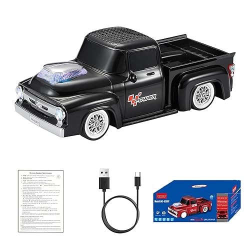 WSTER WS-538 Retro Pickup Truck Bluetooth Replica Speaker - Portable Wireless Car Model Speaker with FM, TWS, LED Party Lights, USB/TF Playback