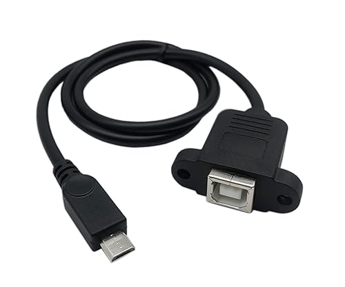 CERRXIAN 50cm Micro USB 5pin Male to USB Type B 2.0 Female Extension Panel Mount Data and Charge Cable with Screws Holes