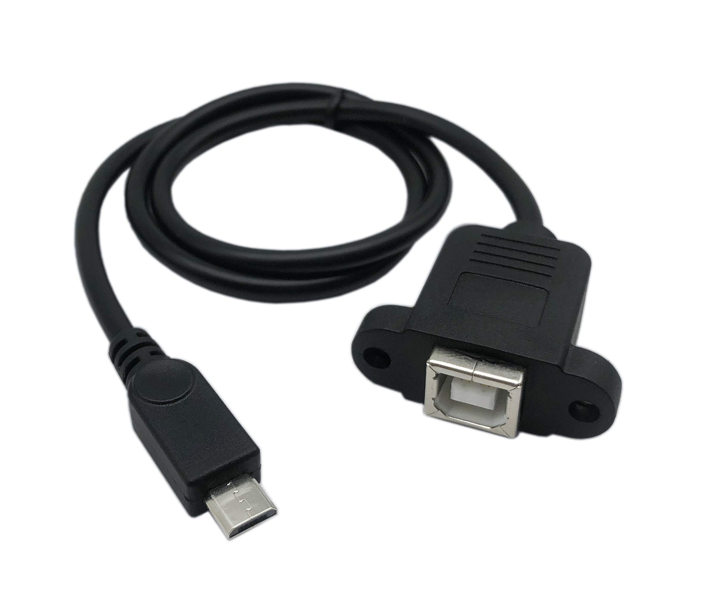 CERRXIAN 50cm Micro USB 5pin Male to USB Type B 2.0 Female Extension Panel Mount Data and Charge Cable with Screws Holes