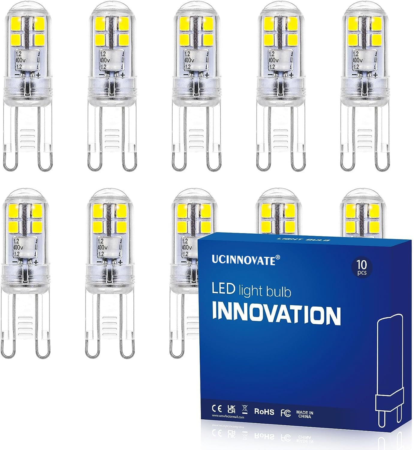 UCINNOVATE G9 LED Light Bulbs, 3W Daylight White, 25W Halogen Equivalent, No Flicker Energy Saving Bulb, AC 110V-120V, Non Dimmable, Ideal