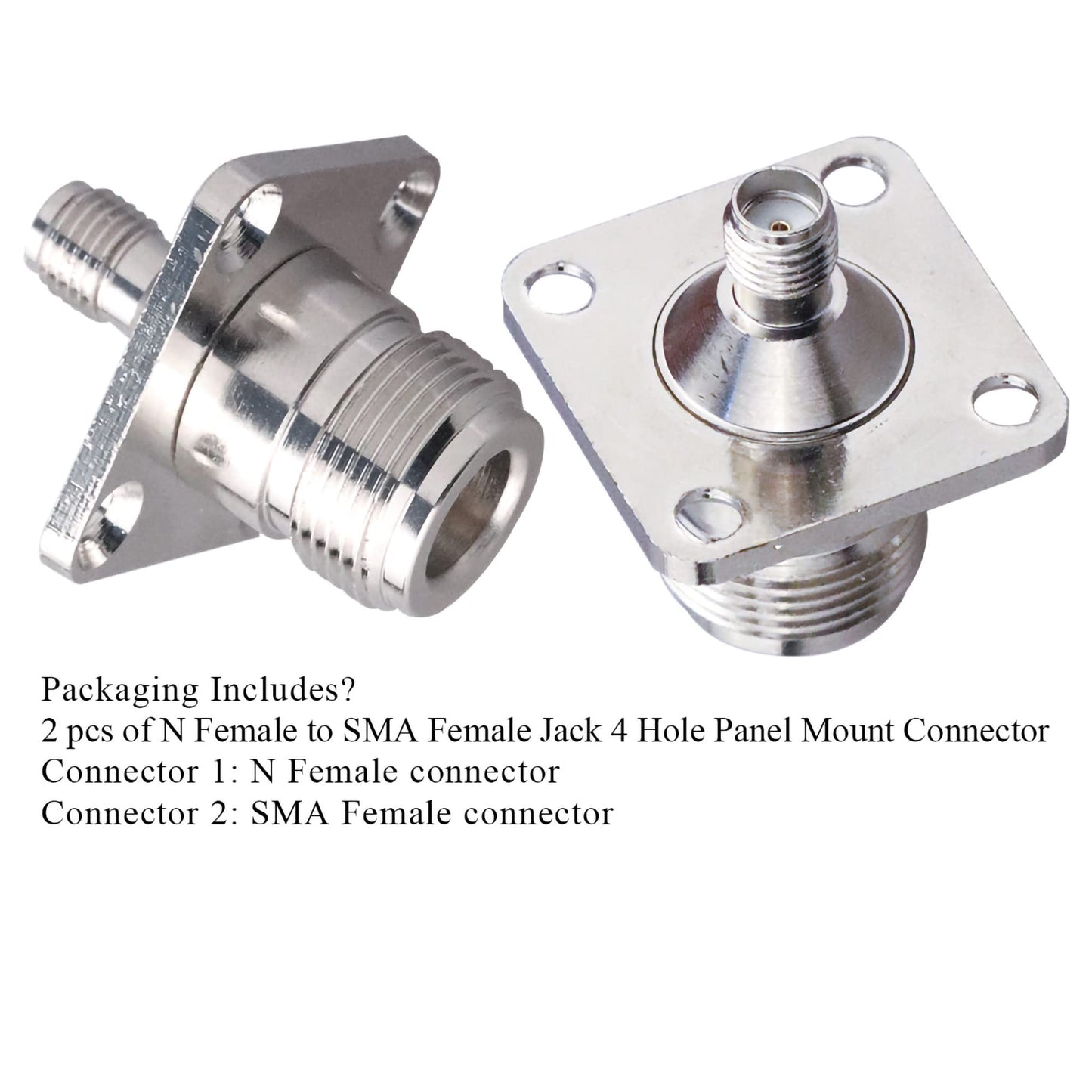 2PCS Type N to SMA Coax Connector, N Female to SMA Female 4-Hole Panel Mount Coax Adapter, N Type SMA Female Chassis Type 4 Hole Flange Panel Coaxial