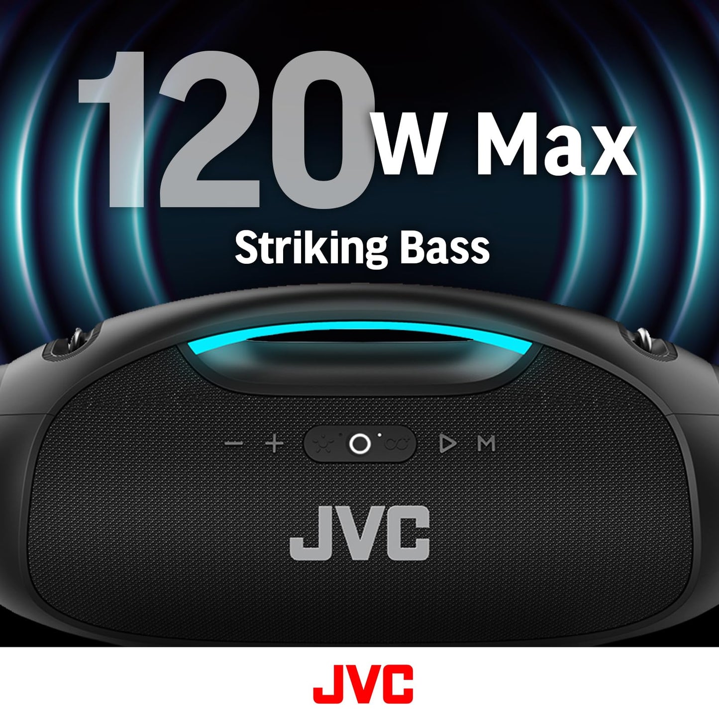 JVC Portable Wireless Bluetooth Speaker - 120W with Dual Woofer Deep Bass, RGB Lighting, Indoor/Outdoor Boombox, Bluetooth 5.3, IPX6 Water Resistant
