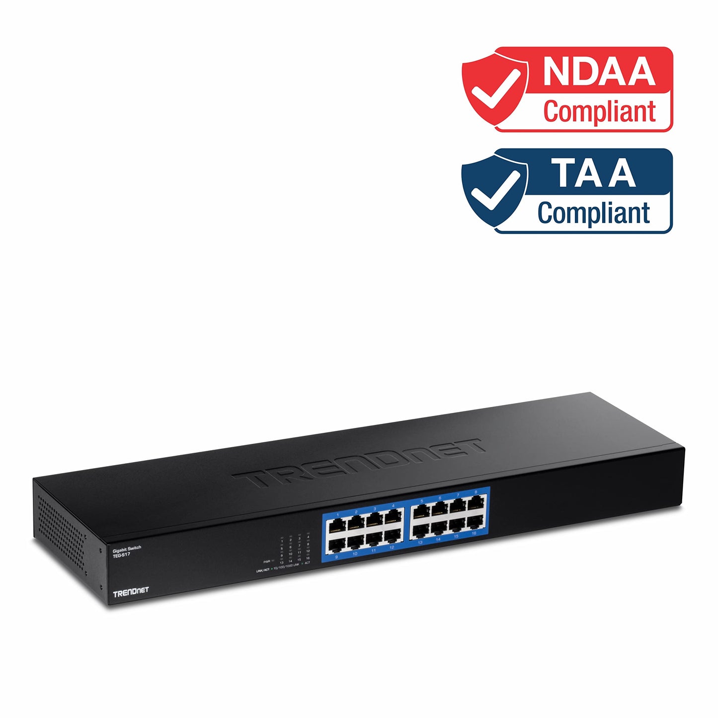 TRENDnet 16-Port Gigabit Switch, TEG-S17, 16 x Gigabit RJ-45 Ports, 32Gbps Switching Capacity, Fanless Design, Metal Enclosure, Internal Power Supply