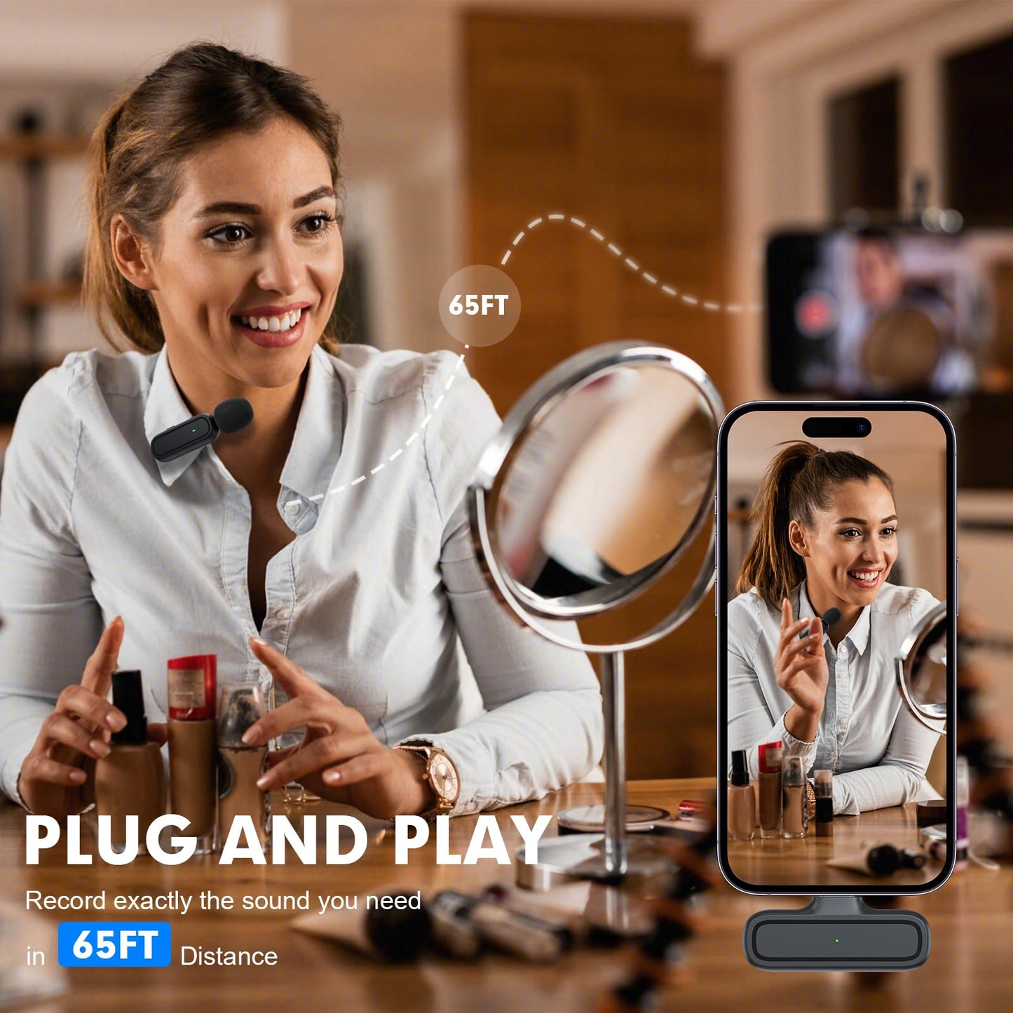 2-Pack Wireless Lavalier Microphone for iPhone Android - Plug and Play Noise Reduction Clip-on Mic with Charging Case, for Vlogging YouTube Live