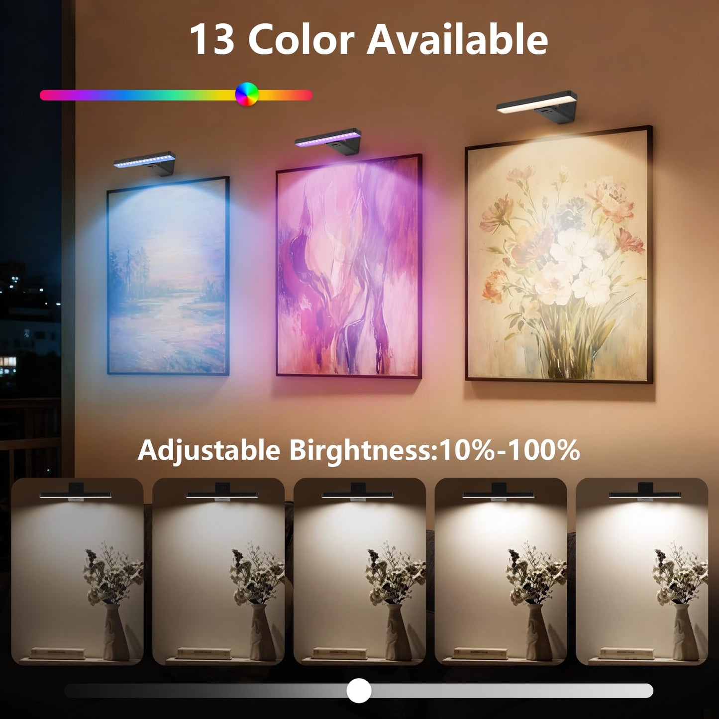 INHXSZU Picture Lights for Wall,Wireless Battery Operated Picture Light,Art Gallery Light with Remote Control,13 RGB Paintings Light Dimmable