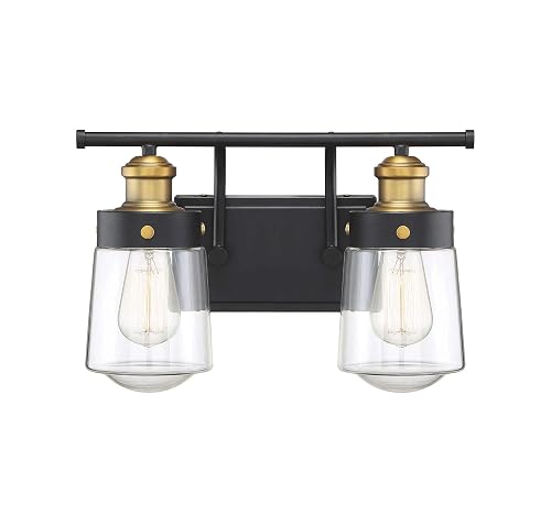 Savoy House 8-2069-2-51 Macauley Industrial Farmhouse Rustic Clear Glass Bathroom Vanity Wall Light, 2-Light 120 Total Watts, 10" H x 15" W, Vintage