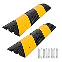 3.3 FT Heavy Duty Rubber Speed Bump 2-Pack, Driveway Cable Protector Ramp with Installation Bolts for Parking Lots, Garage & Gravel Roads