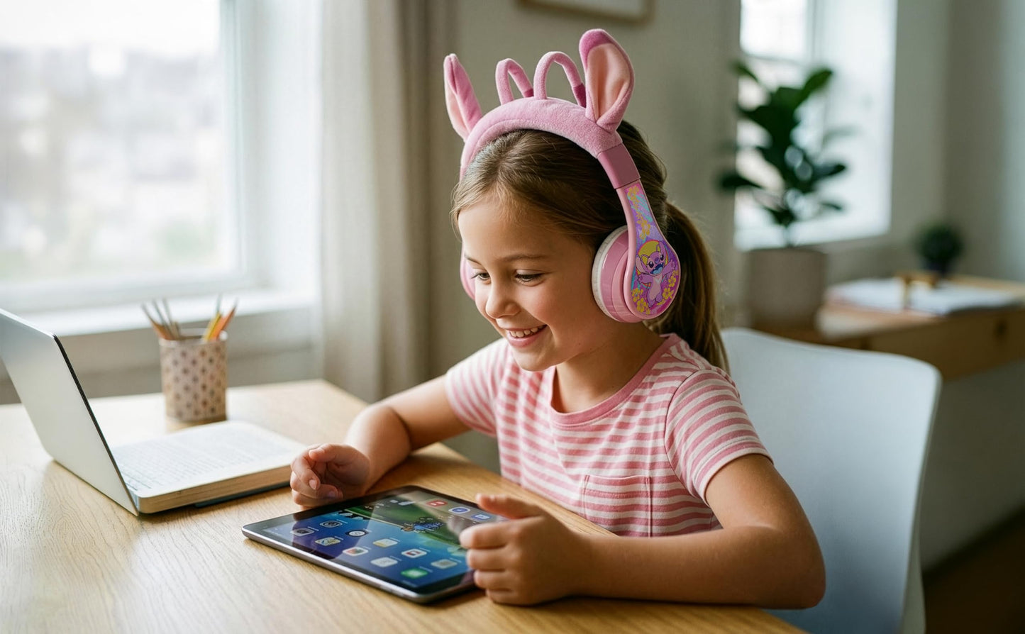 Disney Stitch Angel Bluetooth Headphones for Kids, Wireless Headphones