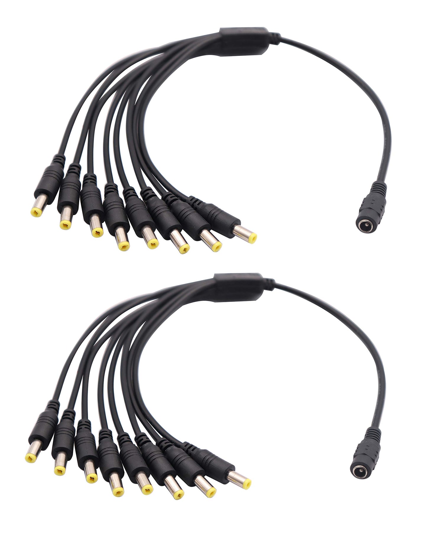 zdyCGTime 2Pack DC Power Female to Male Splitter Adapter Cable 1 Female to 8 Male 5.5mm x 2.1mm DC Power Supply Splitter Cord for Security CCTV