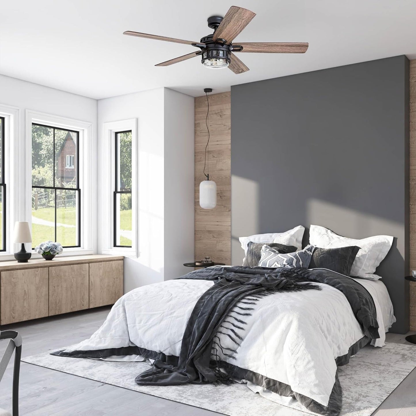 Honeywell Bonterra Ceiling Fan with LED Edison Light, Matte Black, 52 In