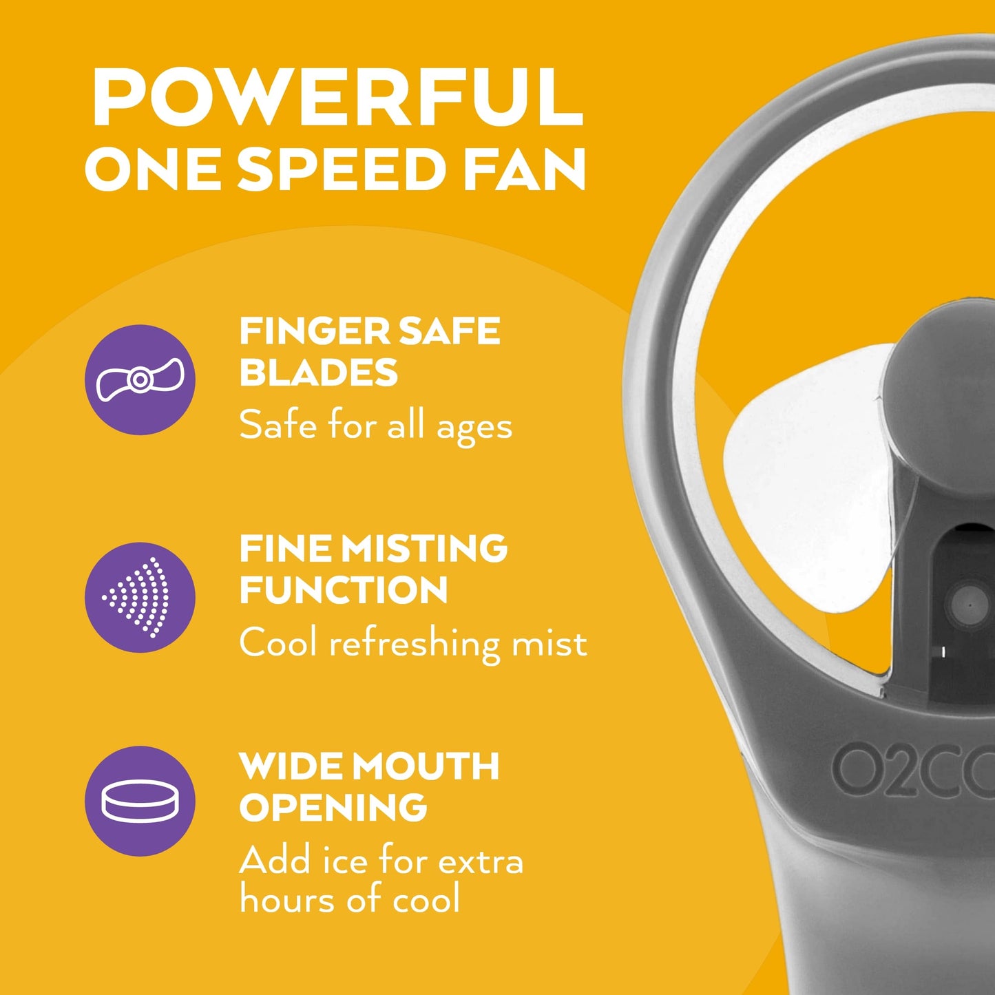 O2COOL Elite Handheld Misting Fan Battery Powered Grey