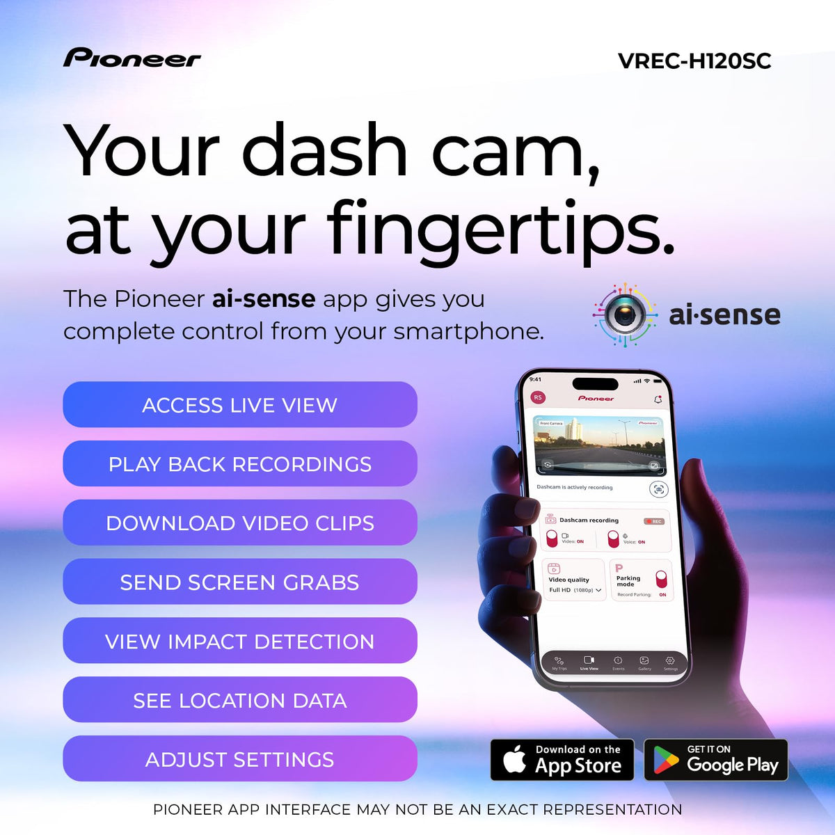 Pioneer VREC-H120SC Compact Front Dash Camera with Impact Detection