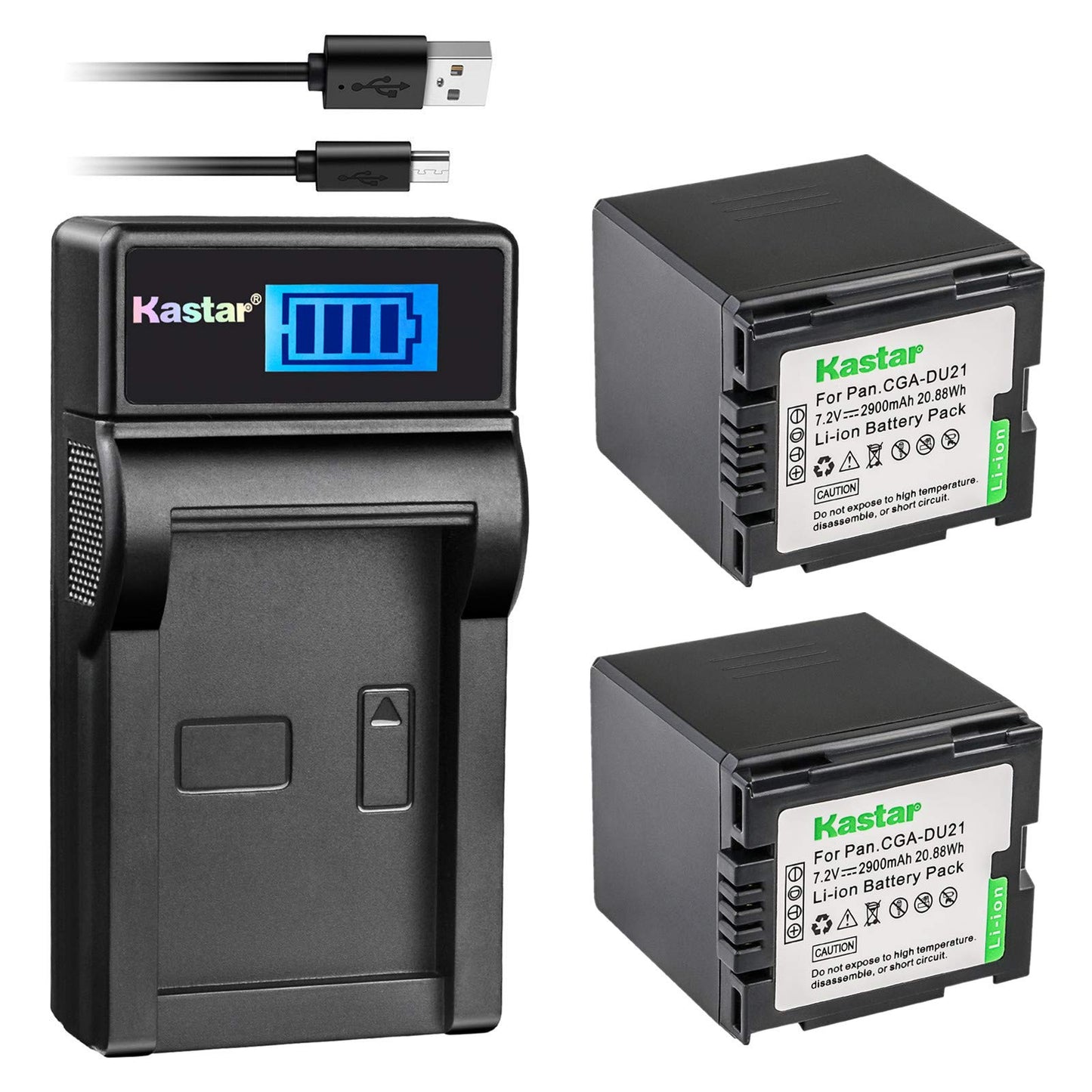 Kastar Battery (X2) & LCD USB Charger Replacement for Panasonic CGA-DU21 and NV-GS40 GS44 GS47 GS50 GS55 GS58 PV-GS150 GS200 GS300 GS320 GS400 GS500
