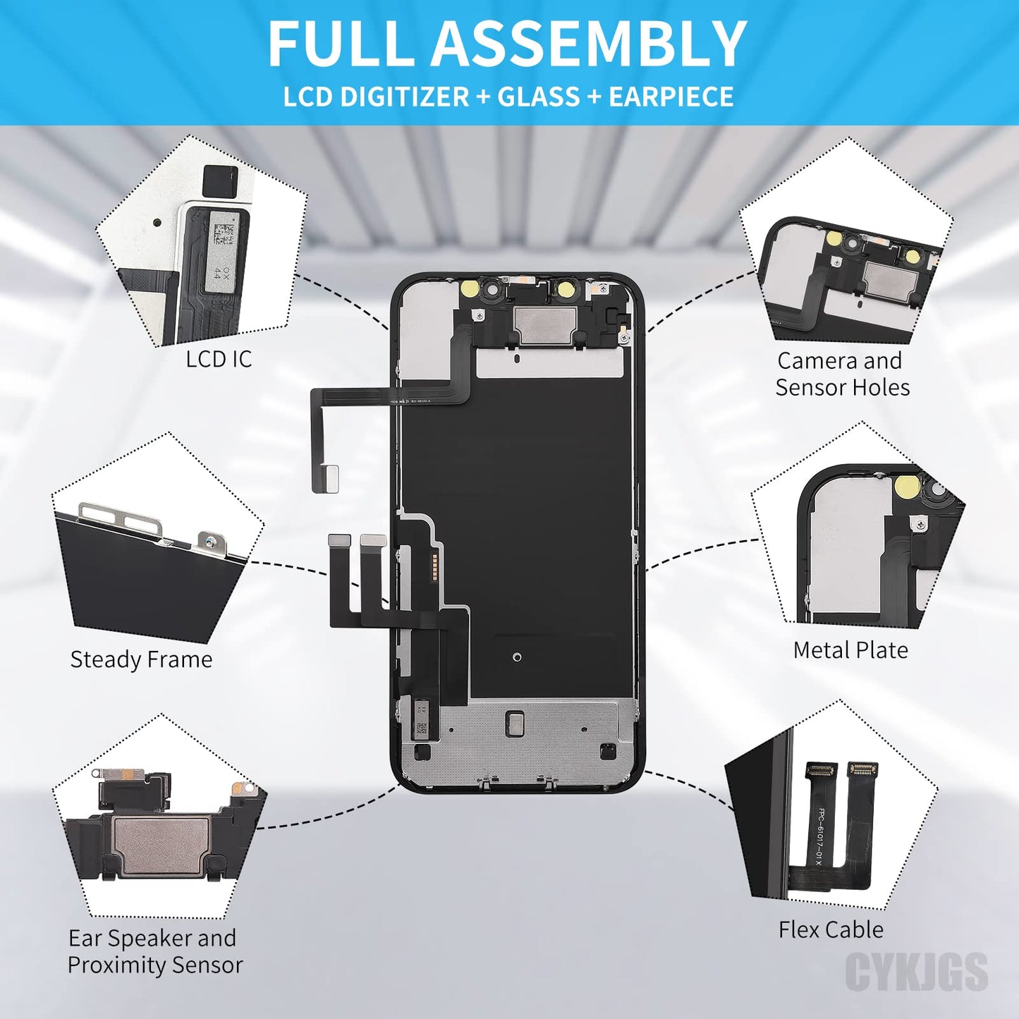 CYKJGS for iPhone 11 Screen Replacement 6.1" with Ear Speaker and Proximity Sensor 3D Touch LCD Display Digitizer Full Assembly with Front Earpiece