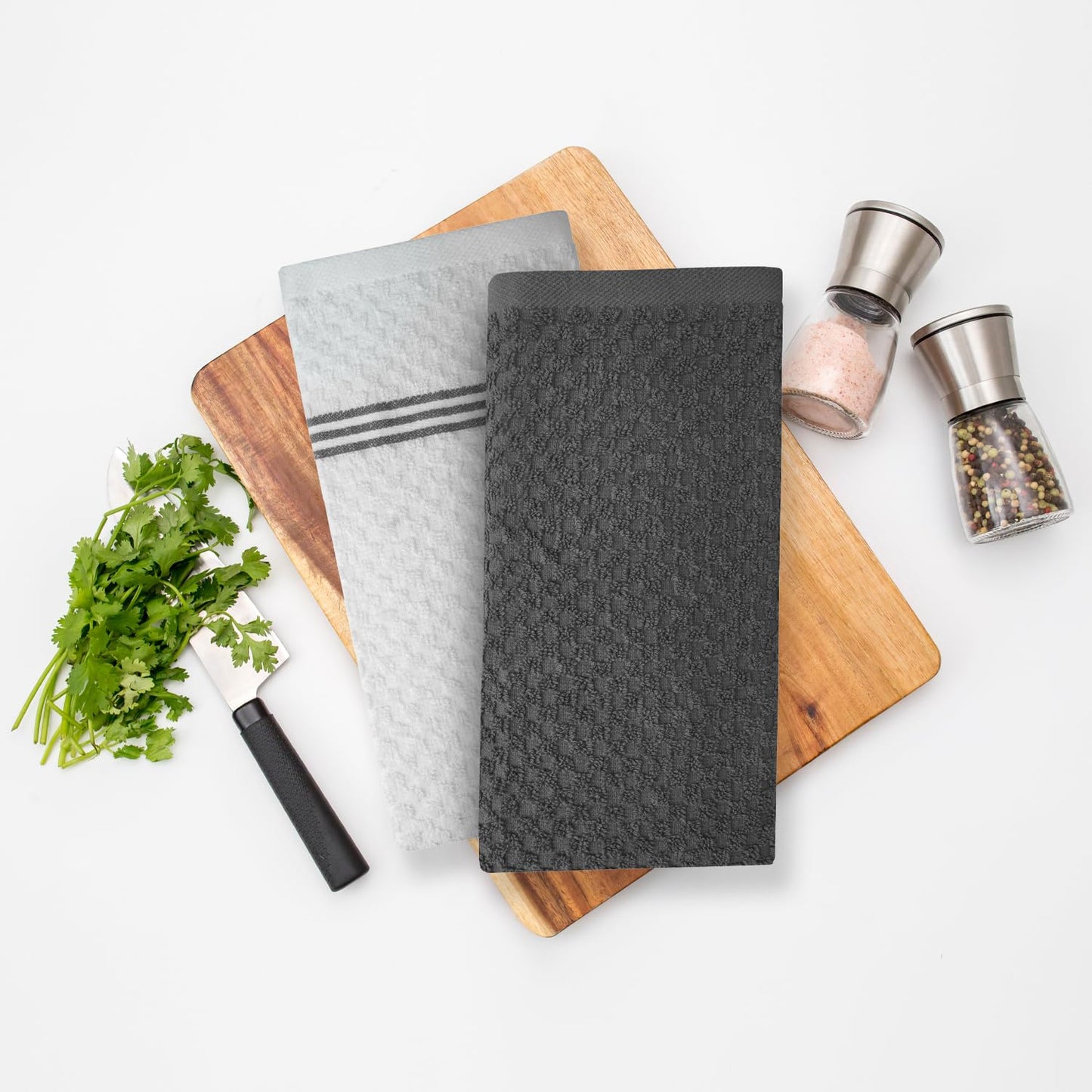 Infinitee Xclusives 100% Cotton Kitchen Towels – 15x25” Ultra Soft, Super Absorbent Terry Dish Towels, Grey