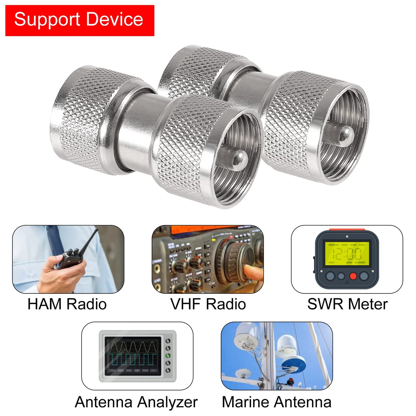 AEDIKO 4pcs UHF Male Connector UHF PL259 Male to Male Adapter Low Loss UHF Male PL259 SO239 Connector