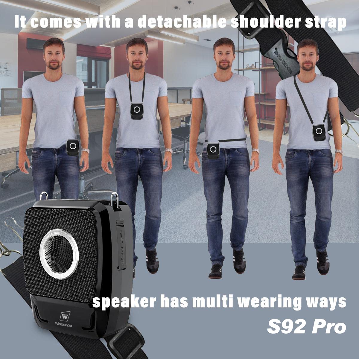 W WINBRIDGE S92 Pro Portable PA System -25W Bluetooth Speaker with Dual Wireless Microphones, Wireless Voice Amplifier with Headset Mic and Handheld