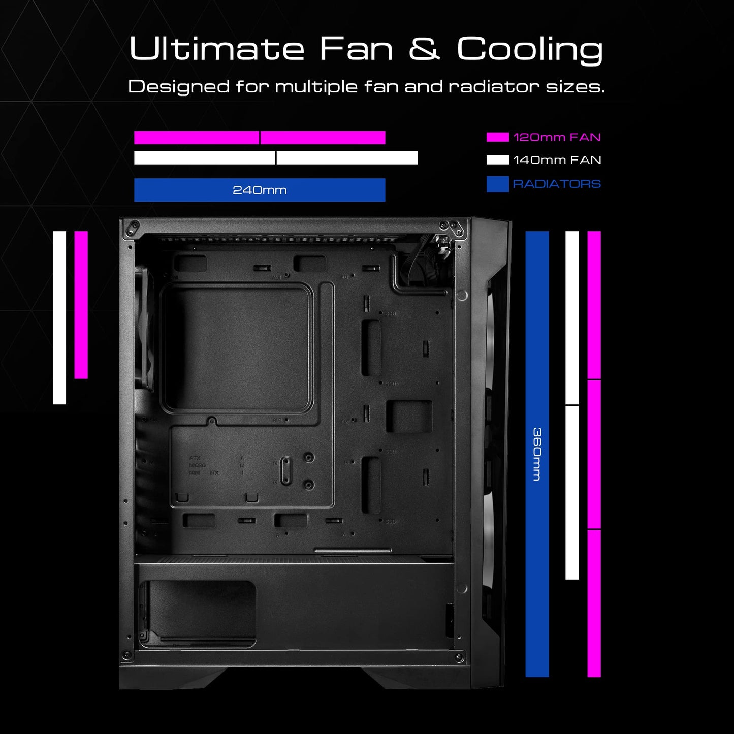 GAMDIAS Apollo E2 Elite Gaming Case Mid Tower ATX 2 x 200mm ARGB Fan Trapezoidal Tempered Glass Panel with Tool Free Installation Tempered Glass