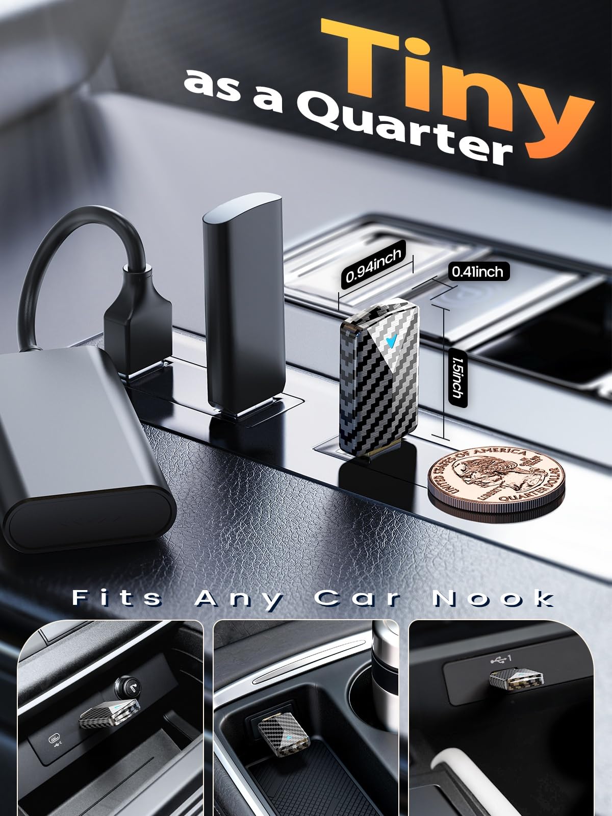 Wireless CarPlay & Android Auto Adapter, Convert Wired to Wireless, Fast Auto Connect and No Lag, Plug & Play USB with Gold-Plated Connector, Carbon