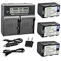 Kastar 3-Pack SSL-JVC50 Battery and CH04 LCD Dual Fast Charger Compatible with JVC GY-HM250 GY-HM250SP, GY-HM600, GY-HM600E, GY-HM600EC, GY-HM620U