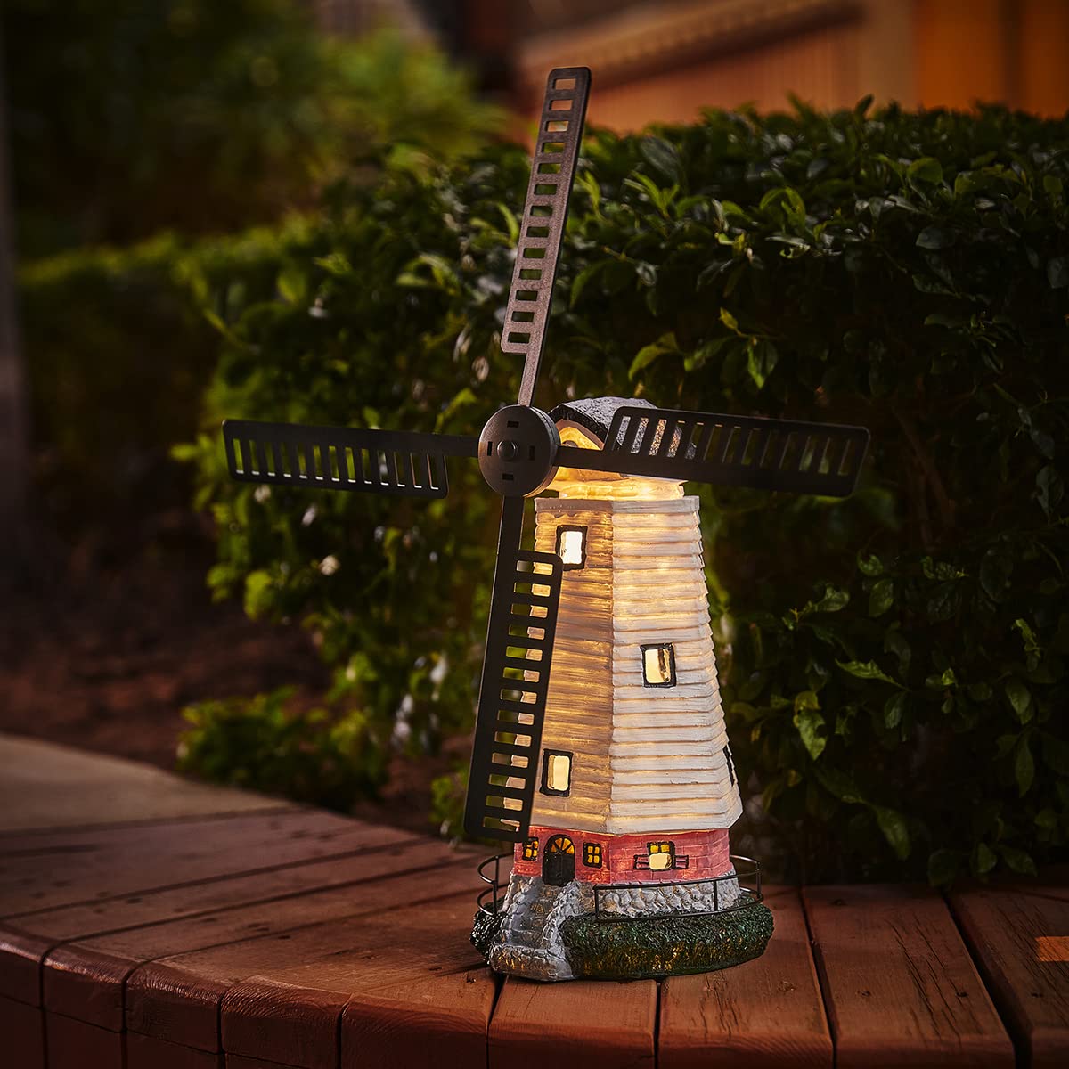 pearlstar Solar Garden Outdoor Windmill Lighthouse - 20" Solar Powered LED Lighthouse Garden Statue Waterproof Decorative Light for Women Mom