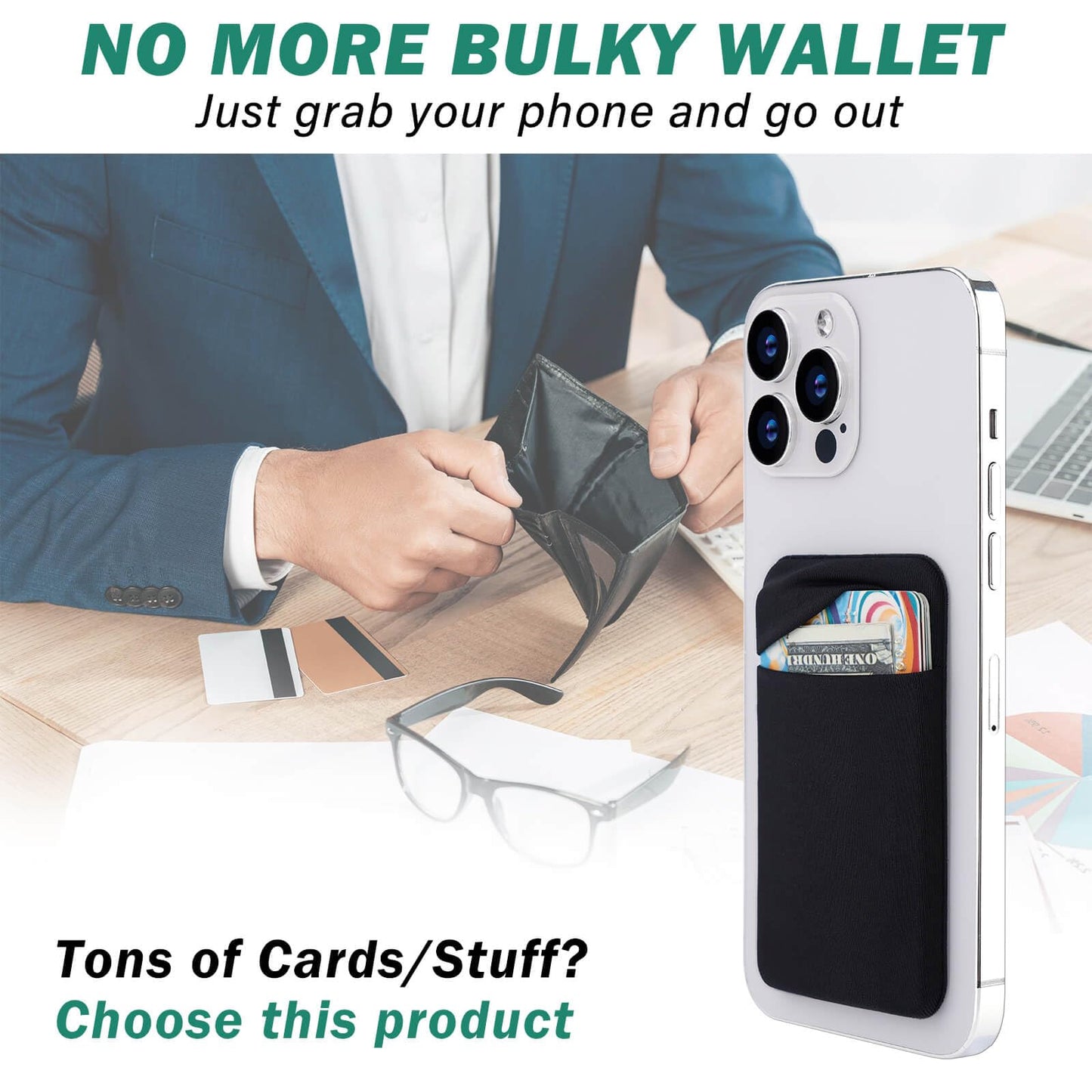 3Pack Cell Phone Card Holder Pocket for Back of Phone,Stretchy Stick on Wallet Credit Card ID Case Pouch Sleeve Self Adhesive Sticker with Flap