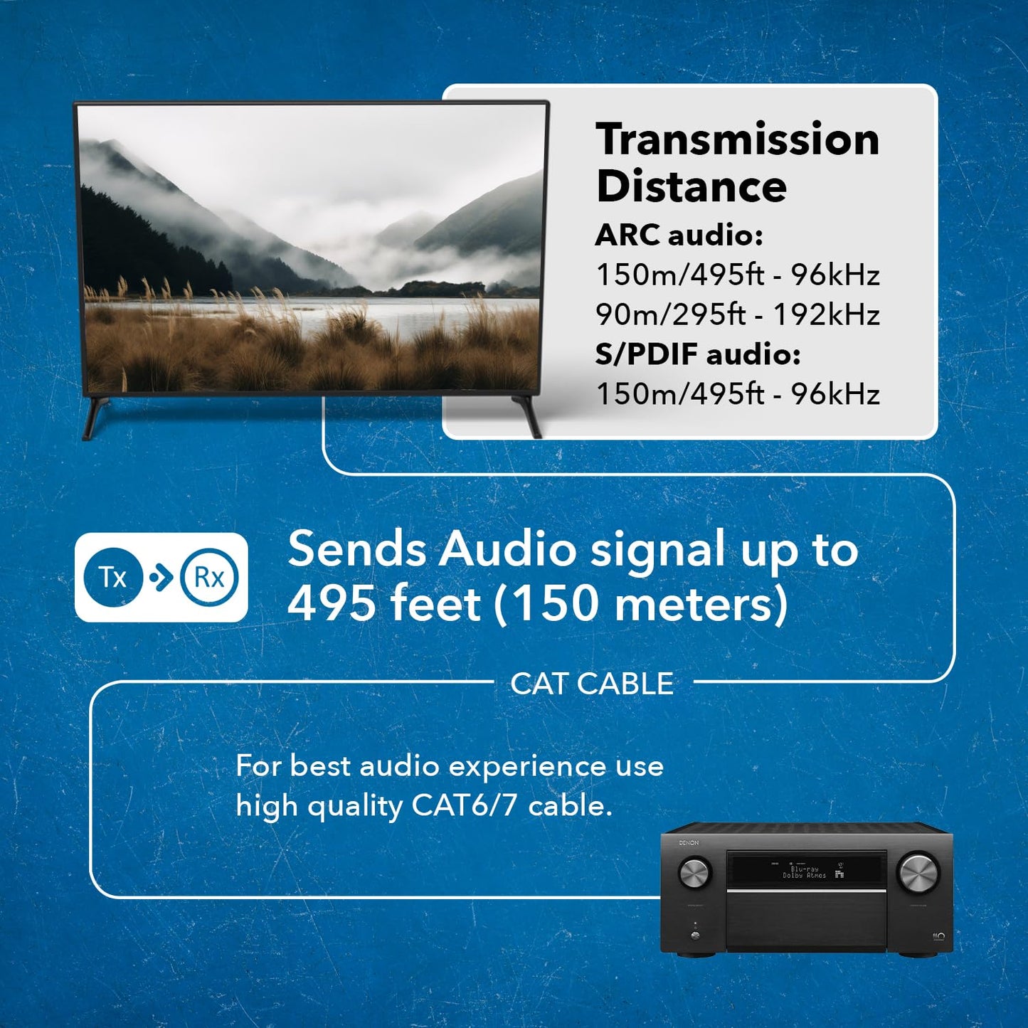 OREI ARC & SPDIF Audio Only Extender Balun Over Single CAT5e/6/7 Audio Return Channel Through HDMI Up to 300 Ft - Power Over Cable (ARC-EX300-K)