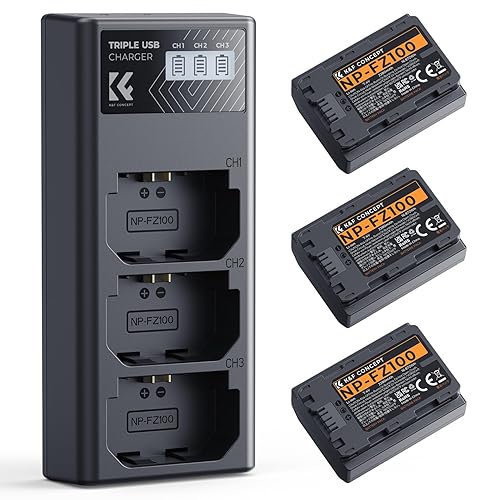 K&F CONCEPT 3-Pack NP-FZ100 Battery and Upgraded LCD Battery Charger Compatible with Sony A7iii, A7iv, A7C, FX3, FX30, A9, A6600, A6700, ZV-E1