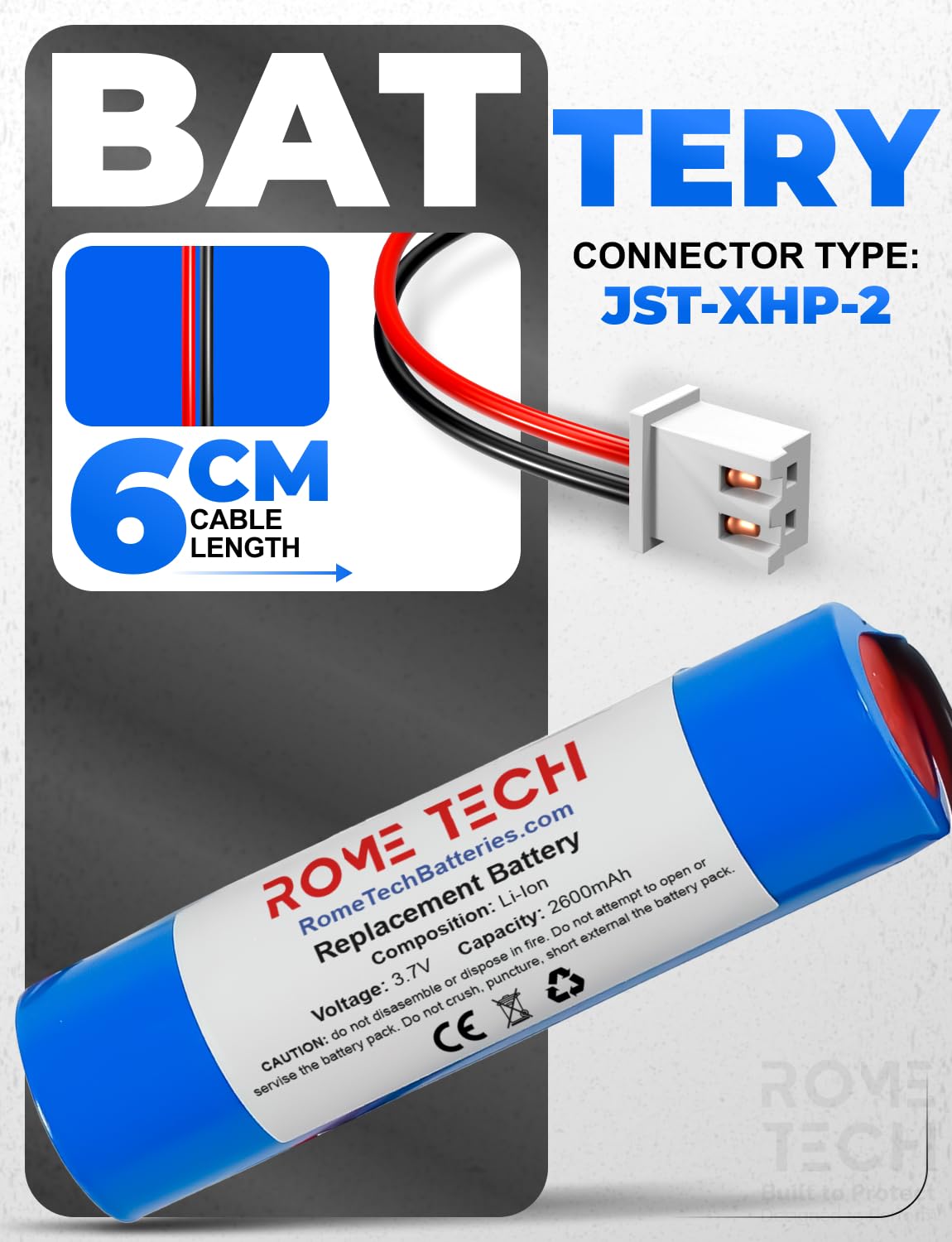 Rome Tech for CROOVE Rechargeable Voice Amplifier Replacement Battery - 2600mAh 3.7V Lithium Ion Battery