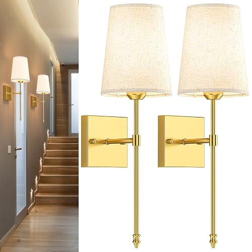 Battery Operated Wall Sconce Set of 2, Gold Rechargeable Dimmable RGB Wireless Wall Sconce with Remote, 5000mAh Indoor Wall Lamp Lights 15 Colors