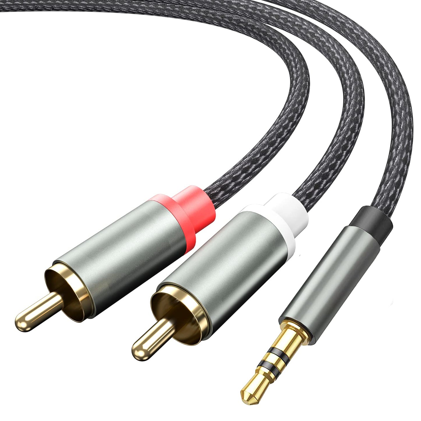 3.5mm to RCA Cable - 3.3FT 2 in 1 Aux Audio Adapter with Nylon Braided Y Splitter - Compatible with iPhone, Smartphones, MP3 Players, Tablets