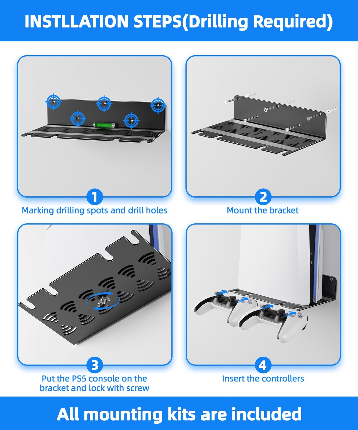 ANSHAWTIY PS5 Wall Mount Aluminum Alloy Compatible with All PS5 Generations Holds Two Controllers Unimpeded Heat Dissipation Ps5 Accessories Universal