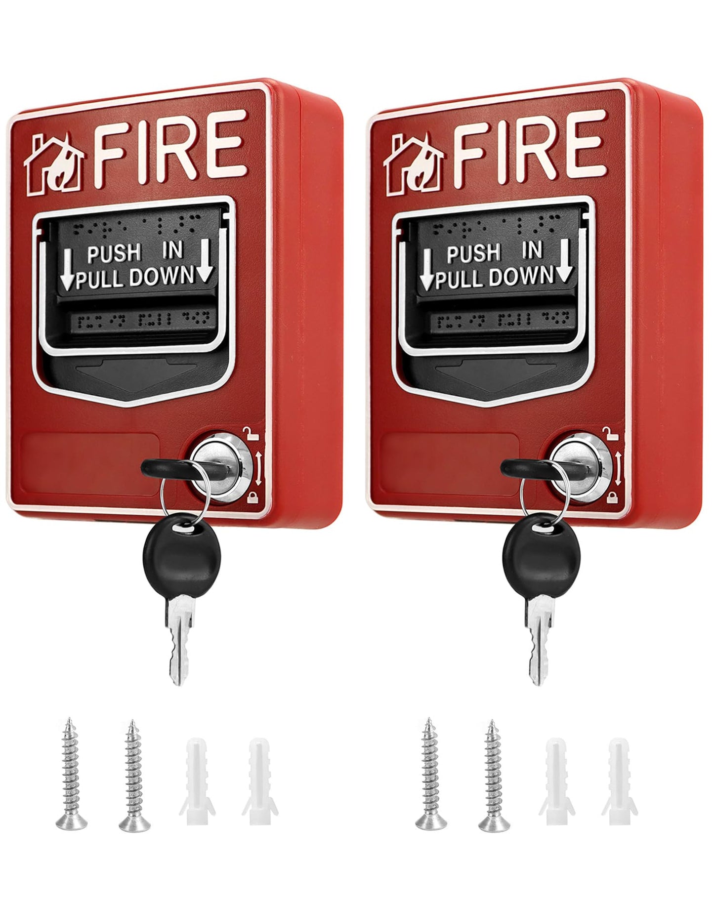 QWORK Dual Action Fire Alarm Call Point 9-28VDC - 2Pack Wired Manual Pull Station with Key Reset for Labs, Warehouses & Workshops