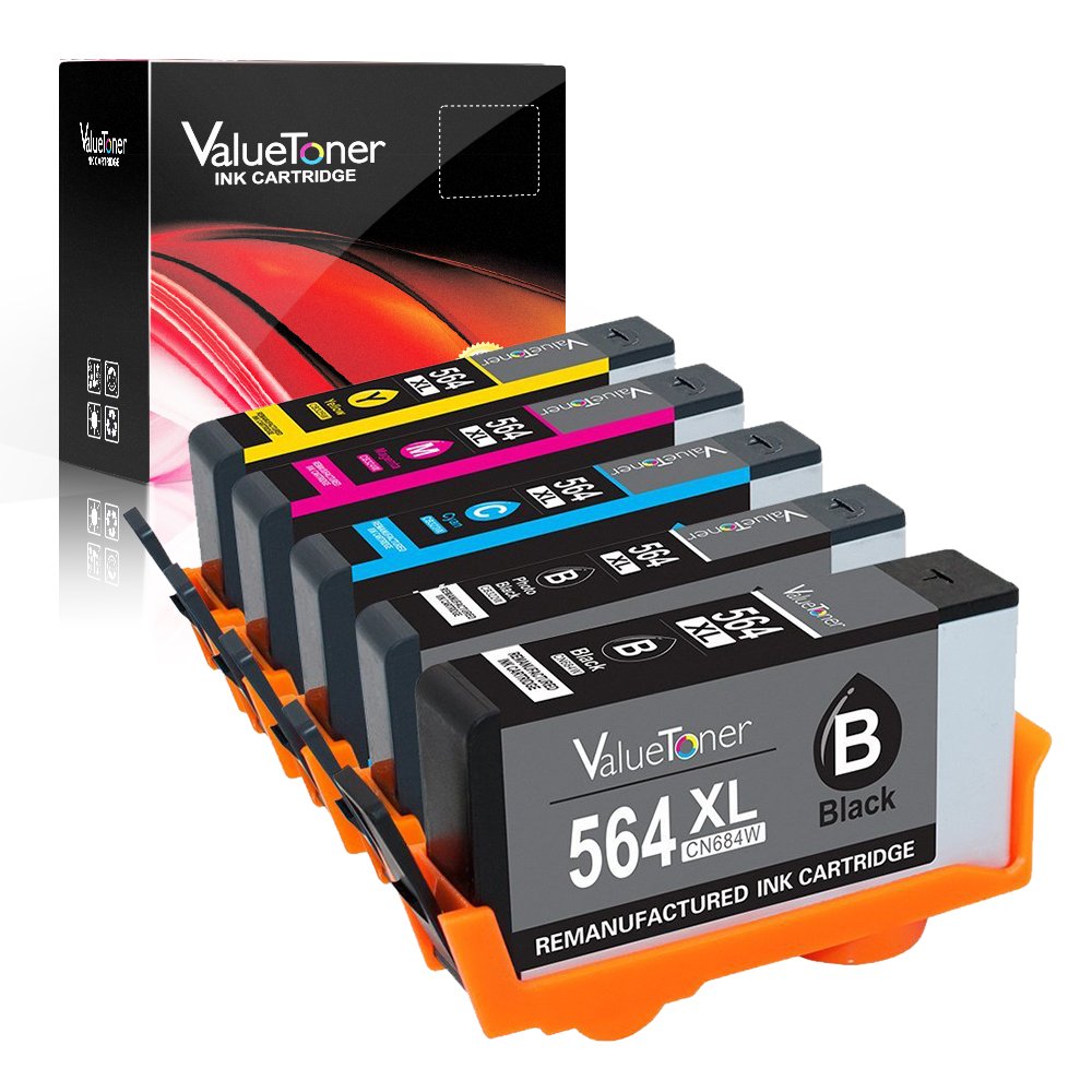 Valuetoner Remanufactured Ink Cartridges for 564 564XL (Black, Cyan, Magenta, Yellow, Photo Black) 5 Pack for Officejet 4620, Photosmart 7510 5520