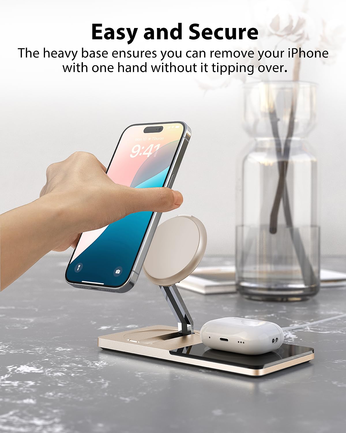 Wireless Charging Station for iPhone & AirPods: Foldable Charger Stand with MagSafe, 2-in-1 Magnetic Charger Stand for iPhone 12-15 & iPhone 16
