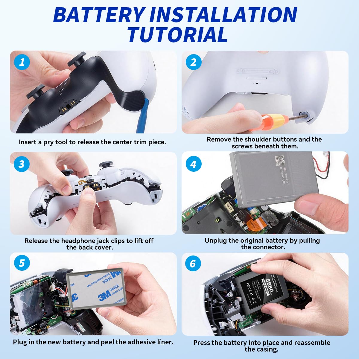 GKHERD 2-Pack 8880mWh PS5 Controller Battery Replacement High Capacity - Compatible with PS5 Original Controller, Includes Repair Tools, Rechargeable