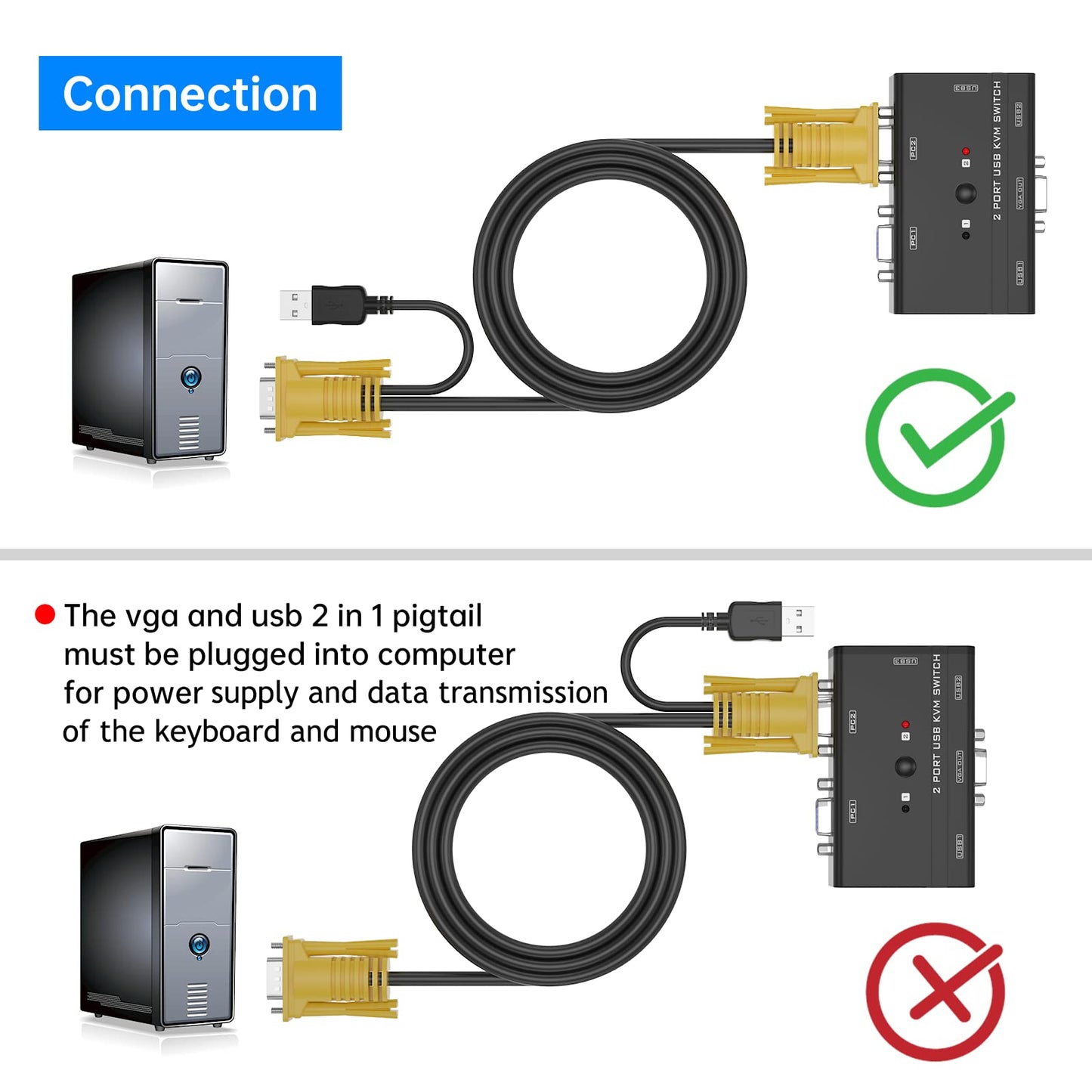 Yinker 10ft USB VGA 2in1 KVM Cable for VGA KVM Switch (1pack, Yellow)